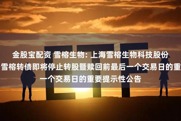 金股宝配资 雪榕生物: 上海雪榕生物科技股份有限公司关于雪榕转债即将停止转股暨赎回前最后一个交易日的重要提示性公告